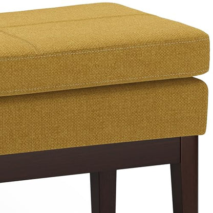 SIMPLIHOME Carlson Small Ottoman Bench - 27 inch Wide Upholstered Woven Fabric Rectangle Ottoman in Marigold, Mid Century Modern Bench for Bedroom, Entryway or Living Room with Padded Seat - color: Marigold, style: Small Ottoman Bench
