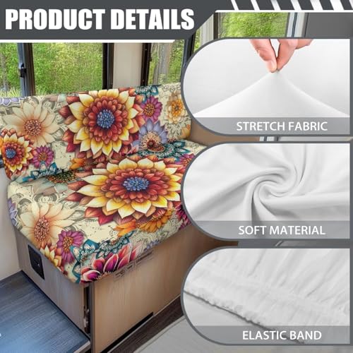 Bohemian Flower RV Dinette Cushion Covers Rv Accessories for Inside, Stretch RV Sofa Seat Slipcovers Replacement Camper Seat Cushion Elastic Washable RV Dinette Seat Protector - color: Bohemian Flower