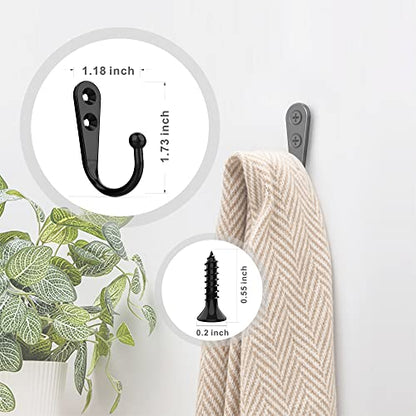 ZAYBOD 15 Pack Black Wall Hooks, Premium Zinc Alloy Coat Hook | Modern style, moisture-resistant finish. For entryway, bathroom, kitchen, keys, hats, towels, bags - color: 15PCS + Single Hook
