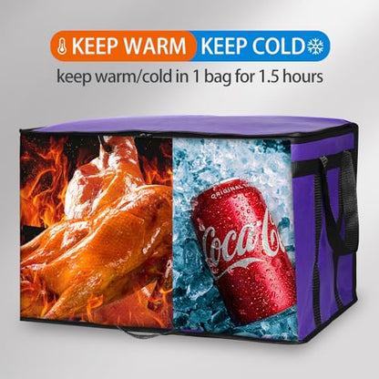Bodaon 4-Pack Cooler Insulated Food Delivery Bag, Rideshare Delivery Bag, XXX-Large Thermal Bags for Catering/Hot Pizza, Travel/Camping/Picnic/Grocery Reusable Warmer Frozen, Purple-Black Edge - color: Purple, size: XXX-Large