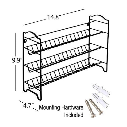 SWOMMOLY Spice Rack Organizer with 24 Empty Glass Spice Jars, 396 Spice Labels with Chalk Marker and Funnel Complete Set, for Countertop, Cabinet or Wall Mount, Black - size: 3 Tier