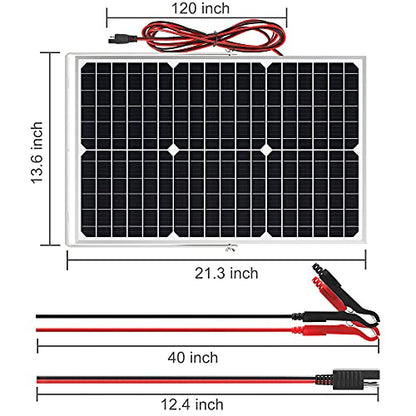 SOLPERK Solar Panel Kit 30W 12V, Waterproof Solar Battery Trickle Charger Maintainer + Upgrade Waterproof Controller + Adjustable Mount Bracket for Boat Car RV Motorcycle Marine Automotive - size: 30W PWM+Load