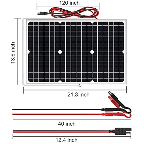 SOLPERK Solar Panel Kit 30W 12V, Waterproof Solar Battery Trickle Charger Maintainer + Upgrade Waterproof Controller + Adjustable Mount Bracket for Boat Car RV Motorcycle Marine Automotive - size: 30W PWM+Load Kit