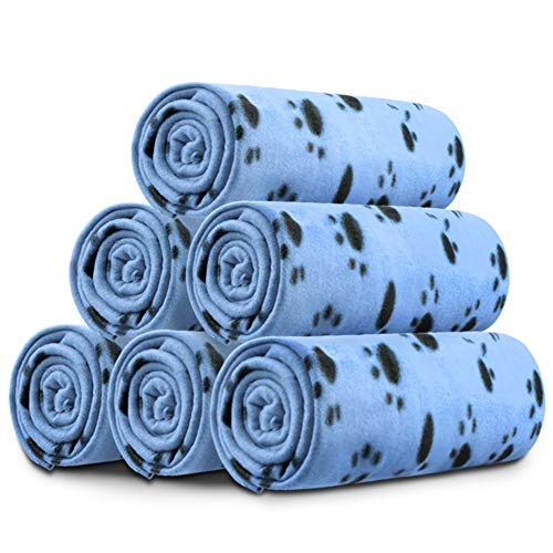 Comsmart Dog Blankets for Small Dogs, 6 Pack Puppy Blanket Cute Paw Print Pet Blanket for Dog, Puppy, Cat, Kitten, 39x35 inches, Blue - color: Blue, size: 6 Pack of 39x35 Inches