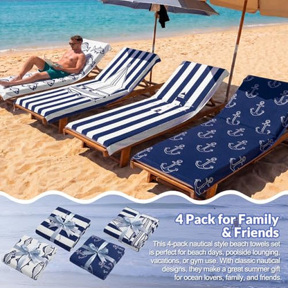 Frienda 4 Pack Microfiber Oversized Lightweight Beach Towel 71x32 in for Women Men Microfiber Quick Dry Sand Free Ocean Coastal Towels for Beach Pool Travel(Nautical) - style: Nautical