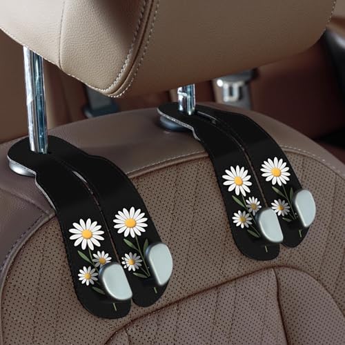CoBak Purse Hook for Car - Universal Premium Stitched Leather and Aluminum-Magnesium Alloy Double Car Seat Back Storage Hook for Purses, Handbags, Bags (2 Pack),Daisy - color: Daisy, size: 2-Hooks