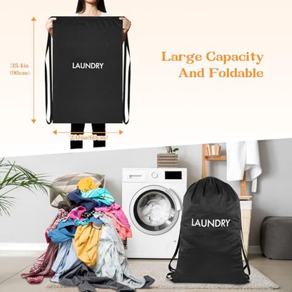 120L Heavy Duty Laundry Bag Backpack with Shoulder Straps, Waterproof Tear-Resistant Nylon Hamper Tote for Easy Carrying to Laundromat, College Dorms & Apartment Stairs - color: Black