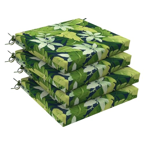 DYTXIII Set of 4 Outdoor Chair Cushions, Water Resistant 18.5"x16"x2" Square Seat Cushion for Patio Dining Chairs, High-Density Replacement Pads for Indoor Outdoor Furniture - Jungle Leaves - color: Jungle Leaves, size: Set of 4
