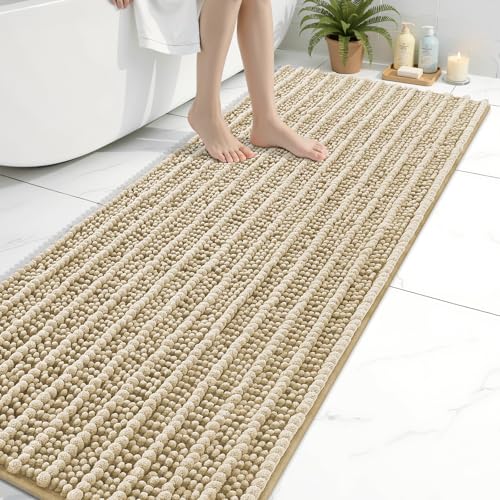Arotive Luxury Bathroom Rugs 70x24, Extra Soft Thick Absorbent Shaggy Chenille Bath Rugs, Non-Slip Machine Wash Dry, Bath Mats for Bathroom Floor, Tub and Shower, Home Decor Accessories, Beige - color: Beige, size: 70" X 24"