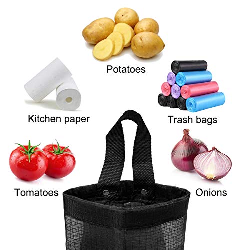 2 Pcs Plastic Bag Holder Trash Bags Storage Dispenser Organizer for Home Kitchen Mesh Hanging Storage Dispensers Recycling Garbage Folding Hanging Storage Bag Grocery Bags Holder with 2 Hooks (Black)