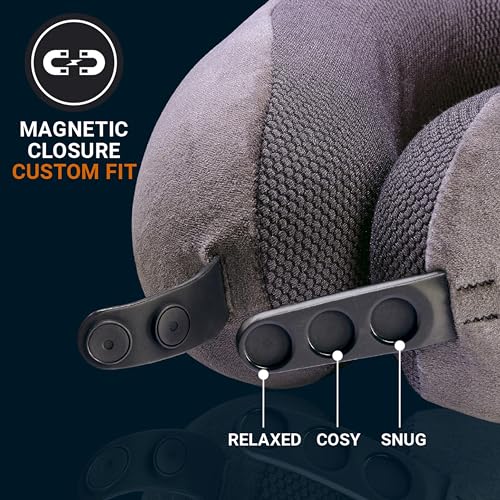 Go Travel Ultimate 3.0 Travel Pillow, Deluxe Memory Foam Neck Pillow with Magnetic Closure and Side Pocket, Ideal for Commute, Airplane, Car & Bus, Travel Essentials, Made in USA, Dark Gray