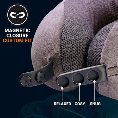 Go Travel Ultimate 3.0 Travel Pillow, Deluxe Memory Foam Neck Pillow with Magnetic Closure and Side Pocket, Ideal for Commute, Airplane, Car & Bus, Travel Essentials, Made in USA, Dark Gray