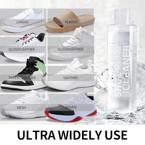 Shoe Cleaner Kit for Sneaker - 8.5 Oz Shoe Cleaning Kit with Shoe Brushes & Towel, White Sneaker Cleaner Kit, Shoe Cleaner for Tennis Shoe Suede Mesh Knit Leather Shoe, and Most Materials