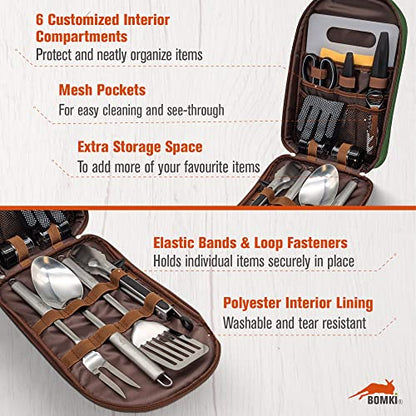 BOMKI Grilling & Camping Cooking Utensils Set - BBQ & Camping Kitchen Set with Case - style: Green Lite