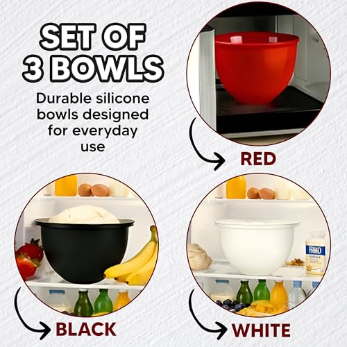 Silicone Bowl Liners for 5 Qt Stand Mixers, 3 Pack Reusable Nonstick Mixing Bowl Covers with Lids, Food Grade Silicone Mixer Liners, Kitchen Accessories for Baking Tools