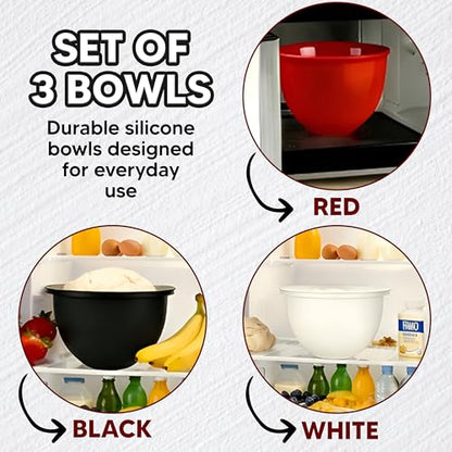 Silicone Bowl Liners for 5 Qt Stand Mixers, 3 Pack Reusable Nonstick Mixing Bowl Covers with Lids, Food Grade Silicone Mixer Liners, Kitchen Accessories for Baking Tools
