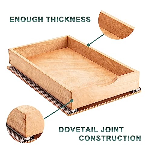 Pull Out Drawers for Kitchen Cabinets, Pull Out Cabinet Organizer, Fully Assembled Wood Cabinet Pull Out Drawer, Fast and Easy DIY Installation, 14”W x 21”D - size: 14”W x 21”D