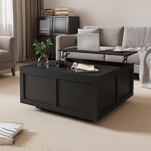 HedoAjim Lift Top Coffee Table with Storage, 31.5" Square Black Coffee Table with Large Hidden Storage, Wood Living Room Table Center Table for Living Room Dining Reception Room - color: Black
