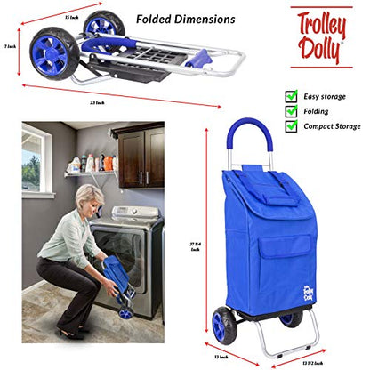 dbest products Trolley Dolly Blue Foldable Shopping cart for Groceries with Wheels and Removable Bag and Rolling Personal Handtruck, Standard - color: Blue, style: Cart