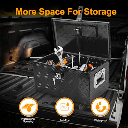 Silver 20 Inch Truck Chest Tool box Heavy Duty Aluminum Stripes Plated Pick Up Truck Bed Box Waterproof RV Trailer Toolbox Storage with Side Handle and Lock Keys –20"x12"x10" - color: Black, size: 20"x12"x10"