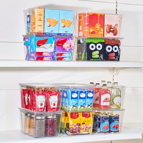 theaoo Clear Storage Bins with Lids Stackable - Large Plastic Containers for Pantry Organization and Storage - Perfect for kitchen,Fridge,Laundry Room,Bathroom,Garage,Closet,Cabinet Organizer -10 Pack - size: Large (Pack of 10)