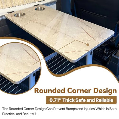 RV Wall Mounted Folding Table With Two Cup Slots - White, 31.3"x15.5"x0.71" - Dining Table - color: Marbleized
