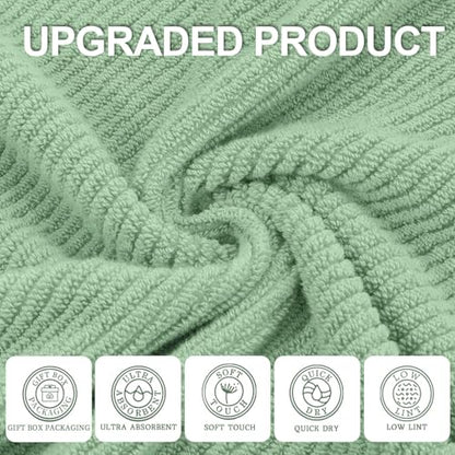 VOOVA & MOVAS Green Towels for Bathroom, 100% Cotton | Quick Dry | Soft | Thick, 3 Piece Towel Set, 1 Large Bath 30" x 56", 1 Hand 18" x 28", 1 Wash Cloth 13" x 13", Bathroom Essentials, Mint Green - color: Mint Green, size: 3 PC Bathroom Towel Set