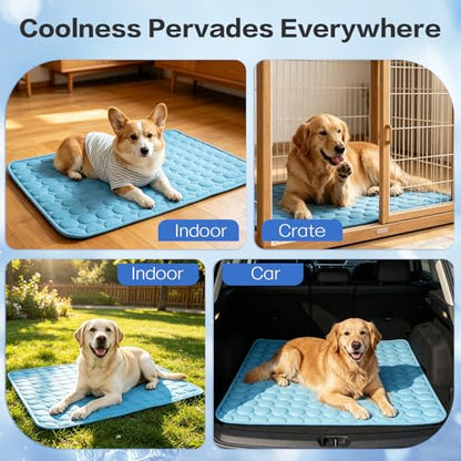 SISROL Cooling Mat for Dogs & Cats, Q-Max>0.4 Chill Fiber Pet Cooling Pad, Washable Non-Slip Non-Toxic Portable Cooling Bed for Small Medium Large Pets, Indoor & Outdoor Use - size: Medium (28"x22")