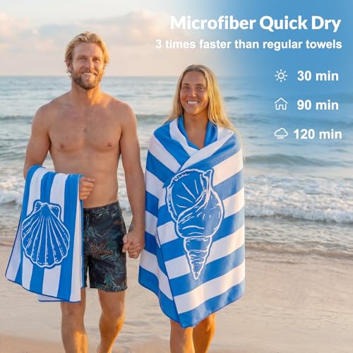 Frienda 4 Pack Microfiber Oversized Lightweight Beach Towel 71x32 in for Women Men Microfiber Quick Dry Sand Free Ocean Coastal Towels for Beach Pool Travel (Blue and White Stripes) - style: Blue and White Stripes