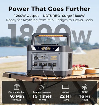UDPOWER S1200 1190Wh Solar Generator Kit with 210W Panel, Fast Solar Charging, 1200W Power Station for Home Backup RV Emergencies, CPAP Compatible - style: Bundle(S1200+SP210W)