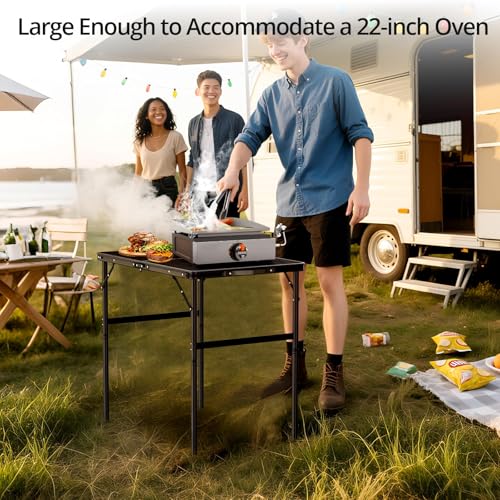 Anbte Portable Grill Table Max 29.5", 2 Adjustable Heights Folding Camping Table with Heat-Resistant Mesh Tabletop &Portable Handle, Waterproof, for Cooking BBQ Outdoor Patio, 31" X 22", Black - size: 35"L x 21.65"W x 29.4H"