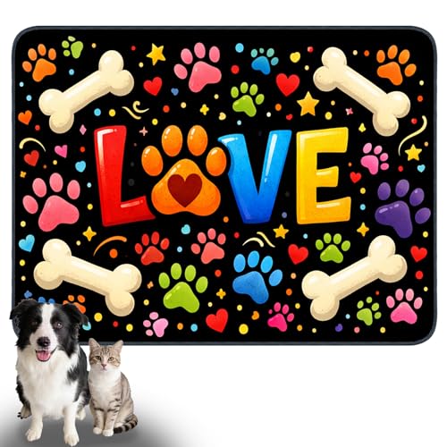 Nuxovilar Pet Food Mat Dog Supplies Vibrant Love-Themed Polyester (23.62×17.71 inches) Bowl Water Spill Pad Feeding Gear for Kitchen, Pet Station, Dining Area - color: TT17786