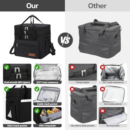 Maelstrom Lunch Box, 23L Insulated Lunch Bag, Expandable Double Deck Cooler Bag, Lightweight Leakproof Tote Bag With Side Tissue Pocket, Suit For Men and Women (A. Black) - color: A. Black