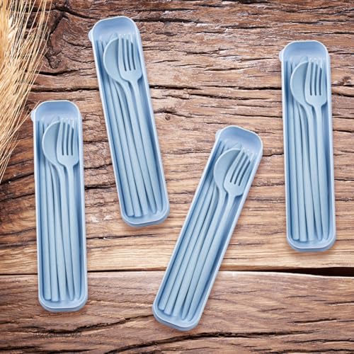 ELANE 4 Sets Reusable Travel Utensils Set with Case,Camping Cutlery Set Reusable Cutlery Set with Case,Utensil Sets for Lunch Picnic Daily Use Outdoor (lightblue) - color: lightblue