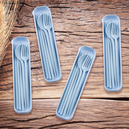 ELANE 4 Sets Reusable Travel Utensils Set with Case,Camping Cutlery Set Reusable Cutlery Set with Case,Utensil Sets for Lunch Picnic Daily Use Outdoor (lightblue) - color: lightblue
