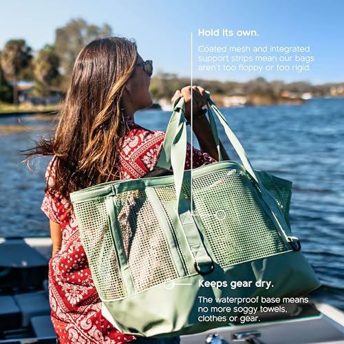 MISSION Boat Gear CASSI Heavy-Duty Outdoor Tote and Waterproof Marine-Grade Mesh Boat Bags - color: Sage, size: 70 Liter