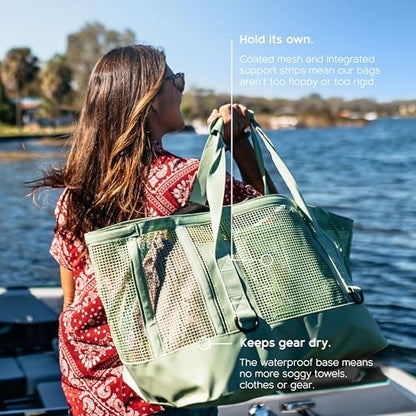MISSION Boat Gear CASSI Heavy-Duty Outdoor Tote and Waterproof Marine-Grade Mesh Boat Bags - color: Sage, size: 70 Liter