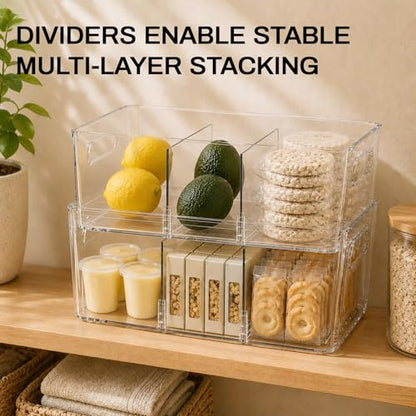 Mpotmiy 6 Pack Pantry Organizers and Storage,Clear Plastic Containers with 2 Dividers for Kitchen,Fridge Organization and Storage,Acrylic Bins for Pounches,Spice Packet,Snack organzier - style: 6pack