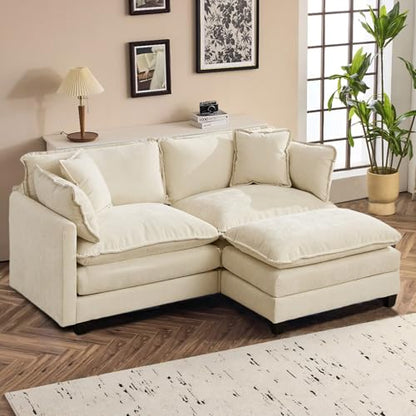 SoarFlash 77.95" Chenille Sectional Sofa, Comfy L Shaped Modular Coush Sofa with Ottoman, Modern 2 Seat Couch Deep Seat Sofa Set for Living Room,Beige - color: Beige, size: 2 Seat+1 Ottoman
