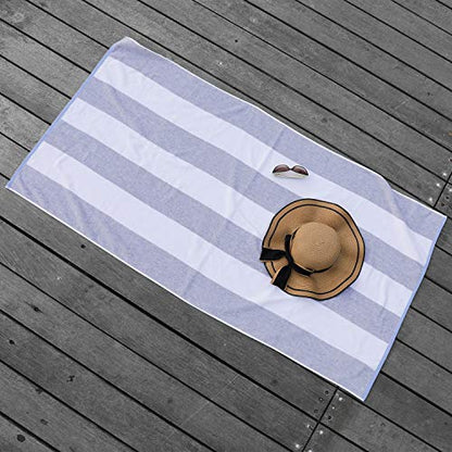 HENBAY Cotton Oversized Beach Towel - Large 70 x 35 Inch Pool Towel, Grey Striped Quick Dry Swimming Cabana Towel - color: Grey