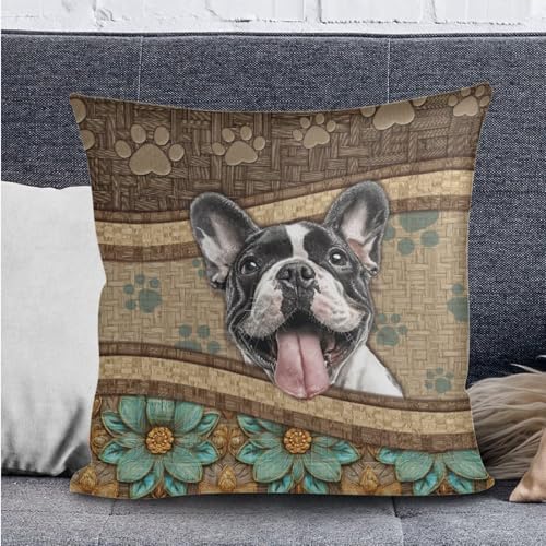 Boston Terrier Flower Print RV Dinette Cushion Covers Replacement Camper Cushion Slipcover Scratch-Resistant RV Couch Covers, 1 Backrest Cover 1 Bench Cover and 1 Pillowcase - color: Boston Terrier Flower