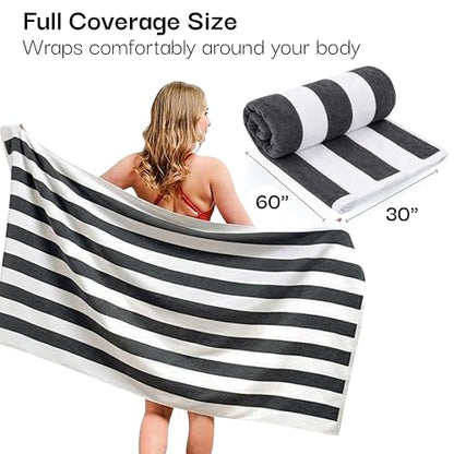 Salt Earth Cotton Striped Beach Cabana Towel, 6 Pack - 30"x60" Quick Dry Towels, Pool Essentials, Travel, Gym & Bathroom Towels, Oversized Beach Vacation EssentialsSteel Grey - color: Steel Grey-1, size: Pack of 6
