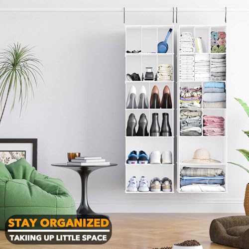 SpaceAid 2 Pack Hanging Closet Organizer and Storage with Dividers, 24 Compartments Hanging Shoe Shelves for Closet, Wardrobe, RV, Garment Rack - White - color: White