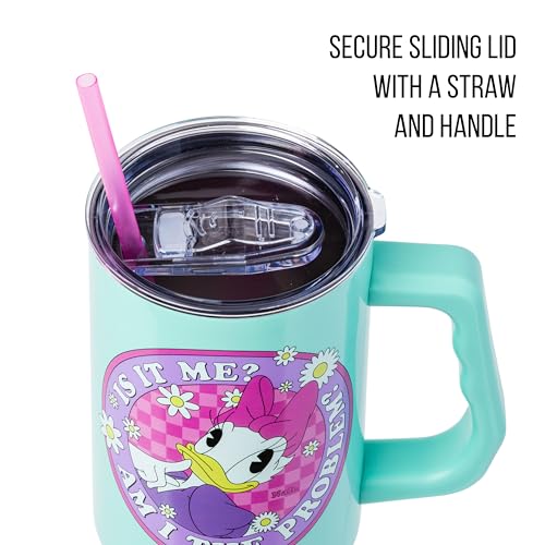 Silver Buffalo Disney Daisy Duck “Is It Me? Am I the Problem?” Stainless Steel Tumbler with Handle, Fits in Standard Cup Holder, 40 Ounces - color: Daisy Duck