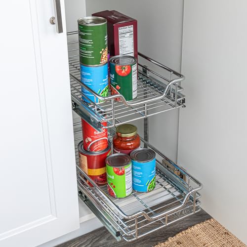 Household Essentials Chrome-Plated Steel Dual-Tier Pull-Out Organizer - size: 11.75" - Extended, style: Dual Slide