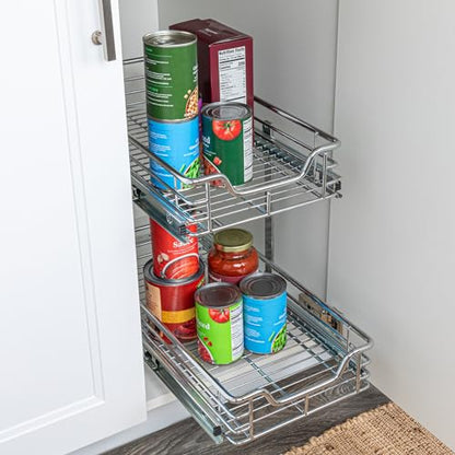Household Essentials Chrome-Plated Steel Dual-Tier Pull-Out Organizer - size: 11.75" - Extended, style: Dual Slide