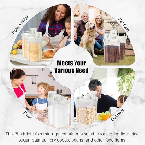 LEAWALK Airtight Rice Storage Container, Cereal Dry Food Flour and Sugar Bin, Dog Cat Food Dispenser with Measuring Cup, BPA Free Clear Plastic Kitchen (White x 2, 3L-2pack) - color: White x 2, size: 3L-2pack