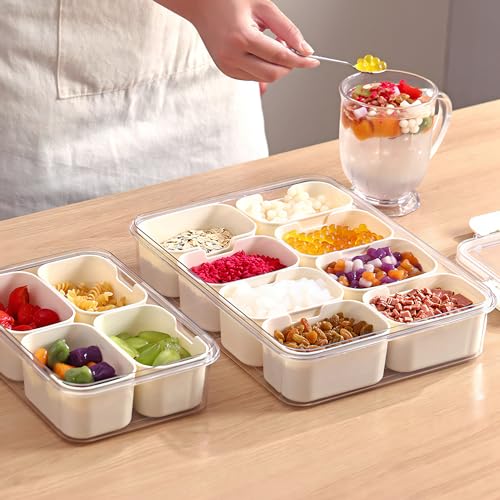 2Pack Snackle Box with Handle for Food Serving Tray Snack Platter with Lids Stackable Fruit&Veggie Container with 8 Small Removable Boxes for Snack Charcuterie Candy Nuts Spice - size: 2Pack with 16 dividers
