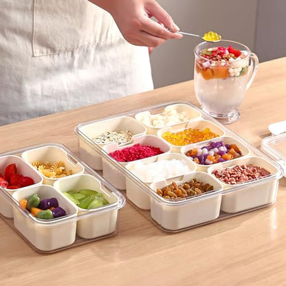 2Pack Snackle Box with Handle for Food Serving Tray Snack Platter with Lids Stackable Fruit&Veggie Container with 8 Small Removable Boxes for Snack Charcuterie Candy Nuts Spice - size: 2Pack with 16 dividers