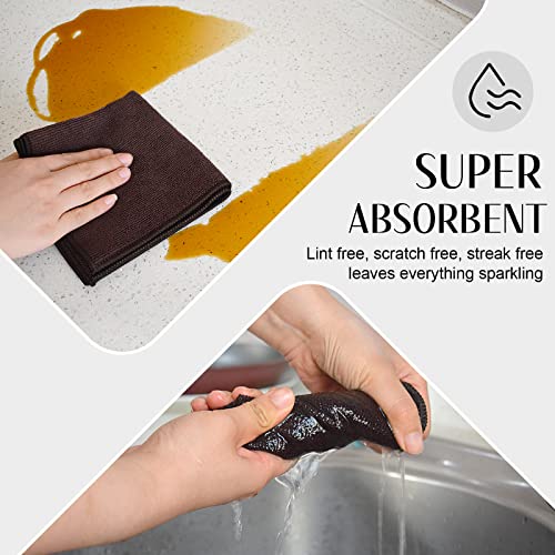 SINLAND Absorbent Microfiber Dish Cloth Kitchen No Streak Cleaning Cloth Dish Rags Lens Cloths 12 Inch X 12 Inch 12 Pack Dark Brown - color: Dark Brown